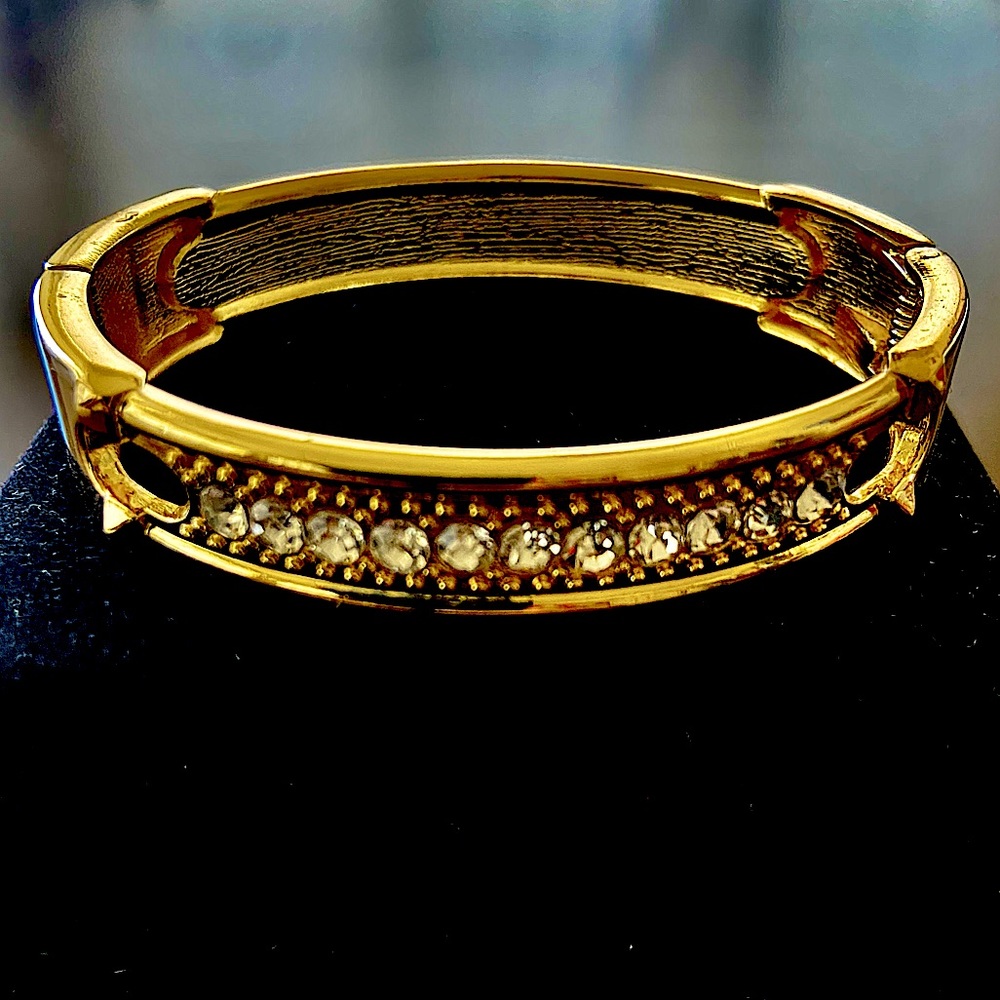 Gold Crystal Row Hinged Bracelet - Women Jewelry